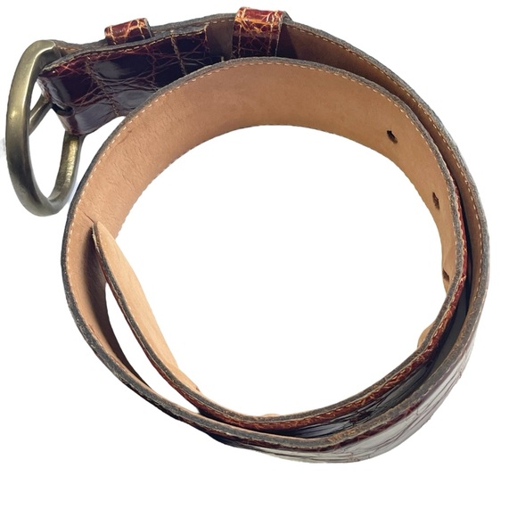 VTG Johnny Farah Wide Waist Oversized Cognac Brown Croc Embossed Leather Belt S - Picture 10 of 15